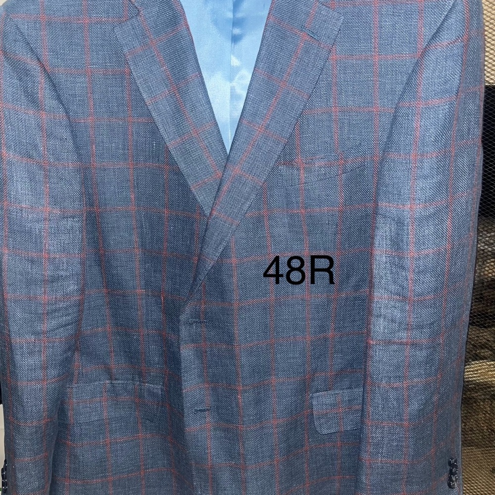 Men's Blue and Red Plaid Blazer 48R
